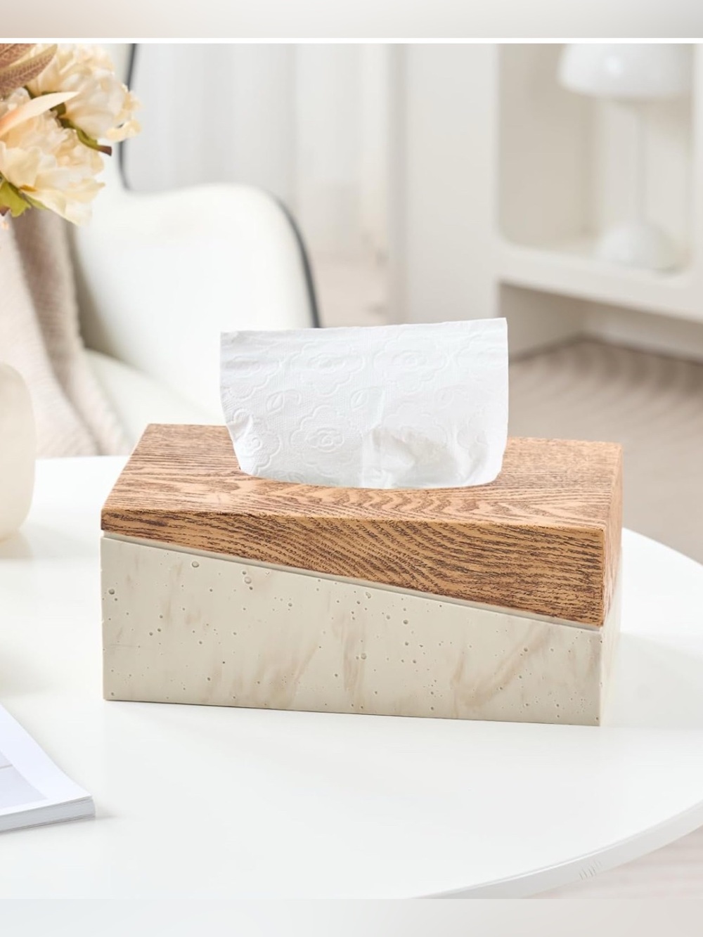 Tissue Box Cover Travertine & Wood Texture Look